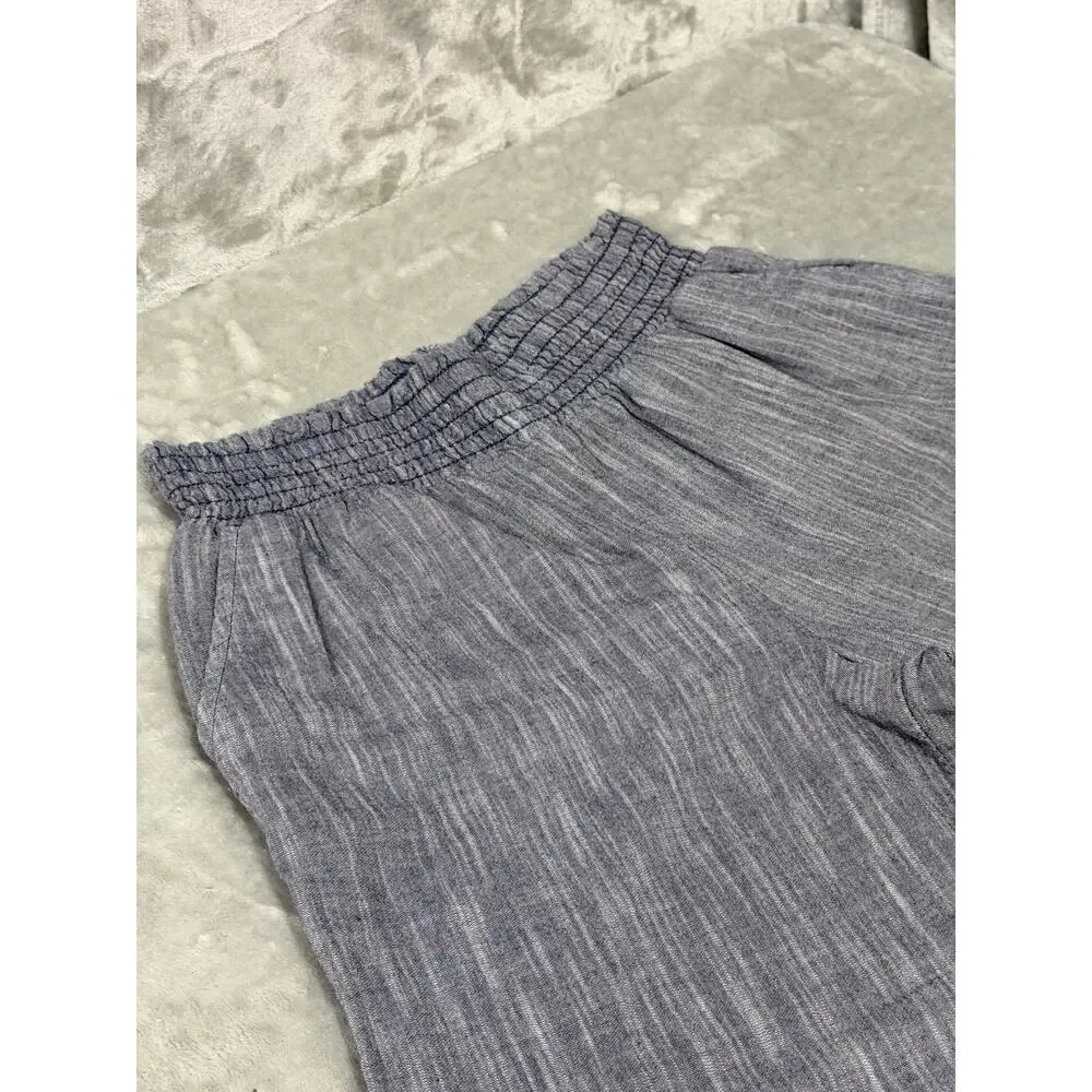 Aerie S/P Blue Chambray 2 Piece Crop Top Wide Leg Pants Set